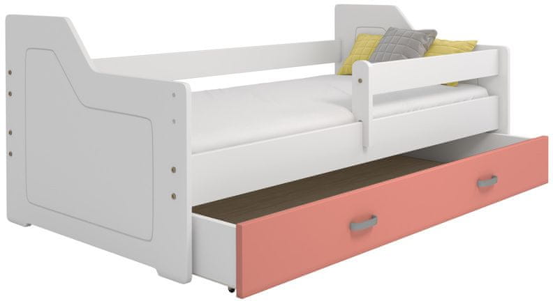 eoshop Detská posteľ Miki 80x160 B4, biela / ružová + rošt, matracu, úložný priestor